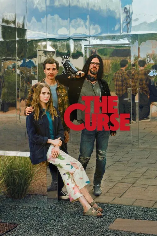 The poster features three characters posing outdoors, with vibrant red text overlaying the image. The mood is casual and fun, capturing a relaxed atmosphere.