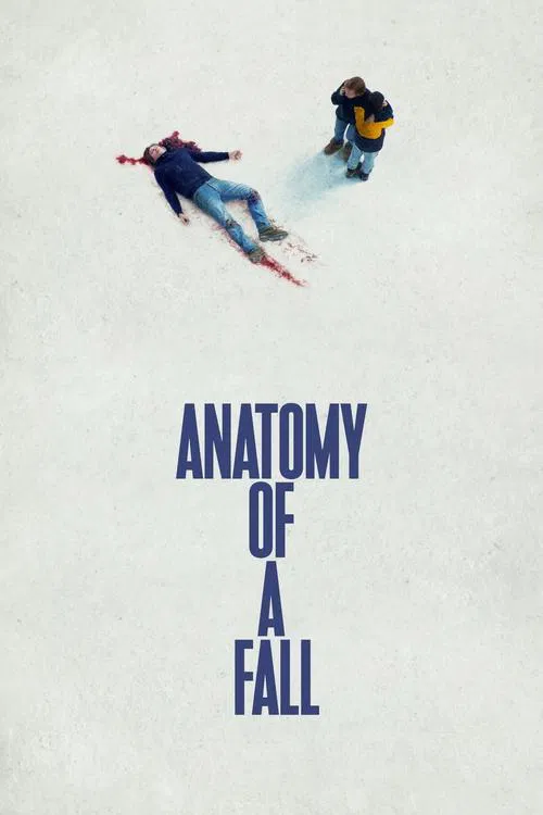 The poster captures a dramatic moment of athletic struggle against a stark, minimalist background. Two figures are frozen mid-air, their dynamic poses conveying intense action and tension. The cool blue tones of their clothing contrast sharply with the muted, off-white backdrop, emphasizing the r...