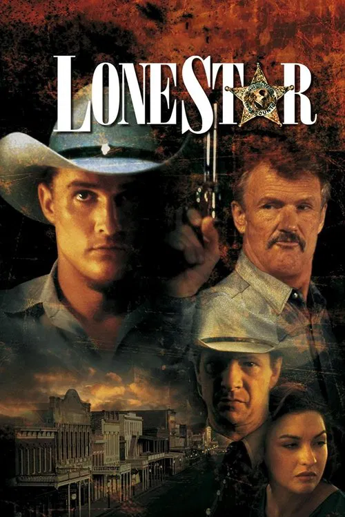 The poster features a gritty Western scene with a cowboy in the foreground, holding a revolver. The background shows a dusty town at dusk, evoking a sense of adventure and danger. The warm, sepia-toned colors and dramatic lighting create a moody, suspenseful atmosphere that captures the essence o...
