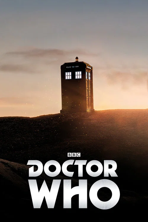 The poster features six characters from the Doctor Who series, set against a warm, golden background. The central figures, including the main cast members, exude a sense of mystery and adventure, with their expressions hinting at the thrilling journey ahead. The vibrant colors and dynamic composi...