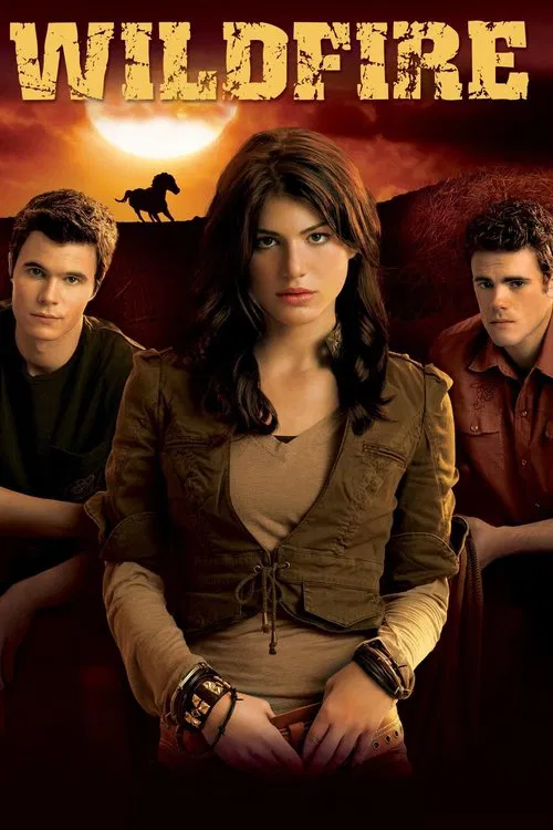 The poster features four characters against a fiery, sunset backdrop. The central woman in a rugged outfit exudes strength, while the two men beside her add to the adventurous tone. The warm, dramatic colors evoke a sense of danger and excitement, capturing the essence of the show's thrilling nar...