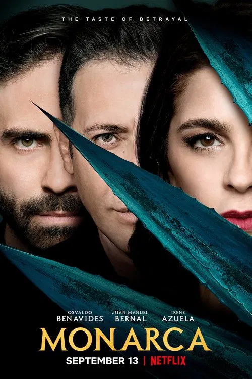 The poster features three characters—Rene, Signor, and Azuela—against a dramatic backdrop of teal and black tones. The intense expressions and bold typography convey a sense of mystery and intrigue, hinting at a thrilling narrative.