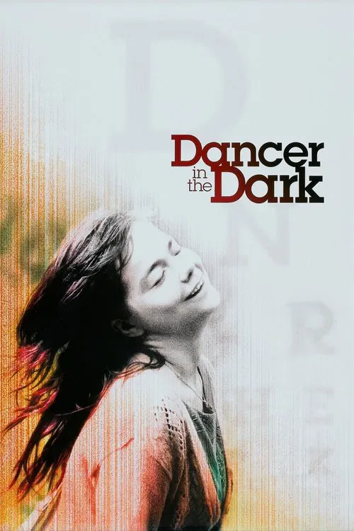 The poster features a woman with long, flowing hair against a warm, sunset backdrop. The title "Dancer in the Dark" is prominently displayed in bold, stylized text. The overall mood is mysterious and atmospheric, with hints of mystery and intrigue.