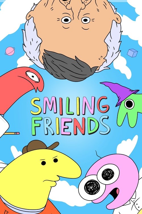 This vibrant poster features a cheerful cartoon universe with colorful characters against a bright blue sky. The playful design exudes a warm, inviting mood, suggesting a fun and friendly friendship theme.