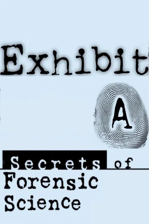 The poster features a minimalist design with bold typography and a fingerprint graphic. The muted blue background and stark black text create a mysterious, investigative atmosphere.
