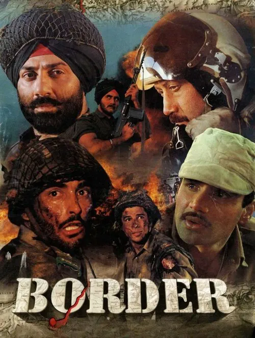 The poster features a dramatic scene with soldiers in combat gear, illuminated by warm, golden hues that evoke a sense of urgency and danger. The title "BORDER" is prominently displayed in bold, metallic letters, emphasizing the film's theme of conflict and territorial struggle. The overall compo...