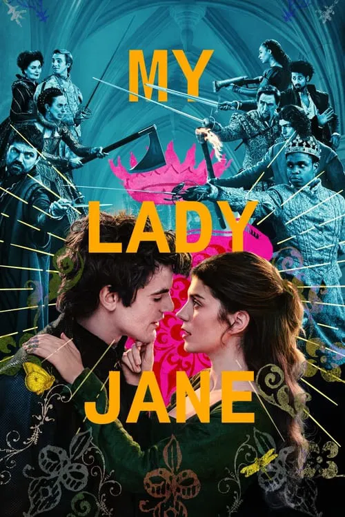 The poster features a dramatic scene with a man and woman in the foreground, surrounded by a mystical, fantasy-inspired background filled with characters in various costumes. The colors are vibrant, with deep blues, purples, and gold accents, creating an enchanting and romantic atmosphere. The ti...