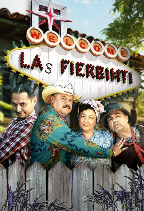This poster features four people dressed in traditional Mexican attire, including a cowboy hat and colorful patterns, standing in front of a rustic wooden fence. The warm colors of the clothing and the sunny background create a lively, welcoming atmosphere that suggests a lively cultural celebrat...