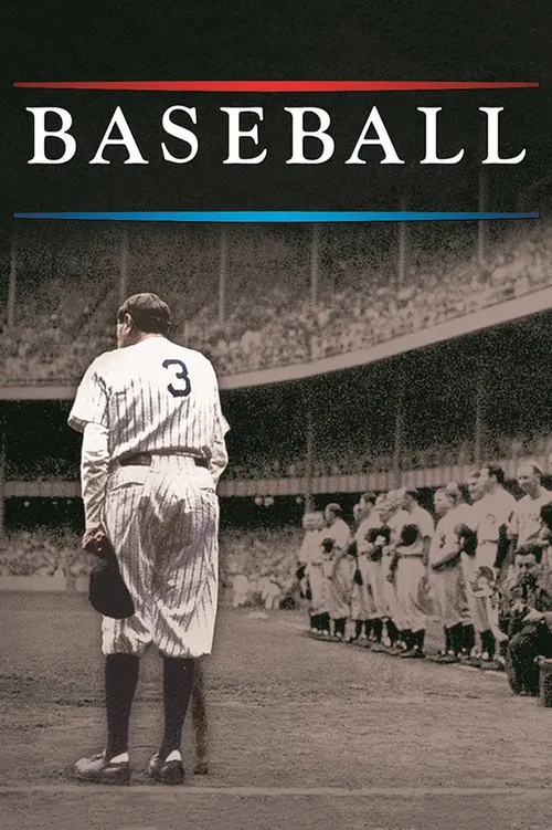 The poster features a baseball player in a white uniform with the number 3, standing on a field with a crowd in the background. The scene captures a nostalgic, timeless atmosphere with sepia tones and a sense of anticipation.
