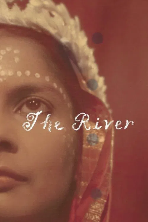 The poster features a close-up of a young girl with a serene expression, her face adorned with a delicate white floral headpiece and a patterned scarf. The warm, reddish tones create a nostalgic and intimate atmosphere, evoking feelings of childhood wonder and timeless beauty.