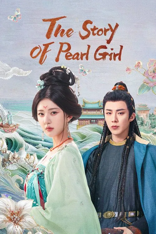 The poster features a tender scene with a young woman in a flowing light green dress and a handsome man in traditional blue robes, both exuding elegance against a dreamy, pastel backdrop of soft clouds and water. The warm tones and serene atmosphere evoke a sense of romance and fantasy, capturing...