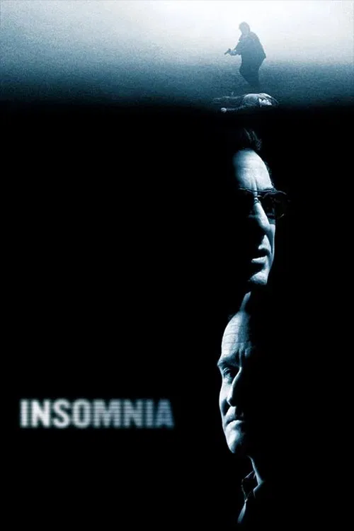 The poster features a dark, moody scene with a silhouette of a person standing on a rooftop at night. The title "INSOMNIA" is prominently displayed in white text against the black background. The overall atmosphere is eerie and suspenseful, evoking feelings of isolation and unease.