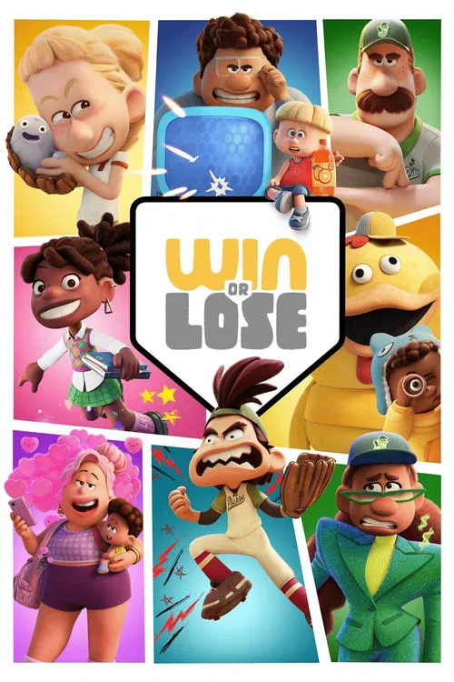 This vibrant poster showcases animated characters in a lively, colorful scene. The characters appear energetic and playful, with dynamic poses and expressive faces. The bright, varied colors create a cheerful and engaging atmosphere, suggesting a fun and entertaining show. The central logo "Win o...