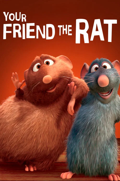 The poster features two animated rats with expressive faces, one brown and one blue, standing on a wooden surface against a warm, inviting background. The playful and friendly mood is conveyed through their cheerful expressions and vibrant colors, suggesting a heartwarming story about friendship.