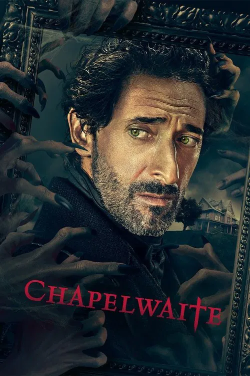The poster features a somber, darkly moody scene with a man in a dark coat, his expression intense and serious. The muted, shadowy tones and the eerie, almost supernatural atmosphere suggest a supernatural horror or thriller genre. The title "Chapelwaite" is prominently displayed in red, adding t...