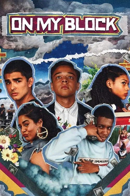 The poster features a group of young people in a dramatic, stormy sky with dramatic lighting. The colors are vibrant, with blues and yellows dominating the scene. The mood is intense and dramatic, suggesting a serious and possibly rebellious theme.