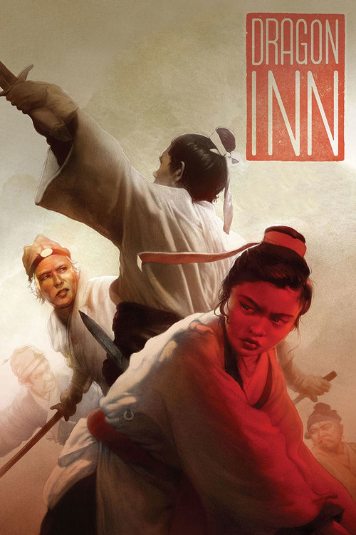 The poster features a dramatic scene with three characters in action, one in a white robe reaching upward, another in a red outfit, and a third in a white robe with a sword. The colors are vivid, with reds and whites dominating the composition. The mood is intense and adventurous, suggesting a th...