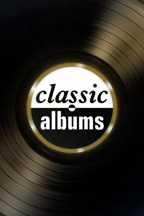 The poster features a classic vinyl record in the center, surrounded by swirling golden light. The words "classic albums" are elegantly written in white against the dark background. The mood is nostalgic and timeless, evoking the essence of timeless music.
