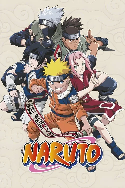 This vibrant poster features three iconic characters in dynamic poses against a fiery orange background. Naruto, with his spiky blonde hair and orange outfit, stands prominently in the center. The other characters add depth with their distinct appearances, creating a lively and energetic atmosphe...
