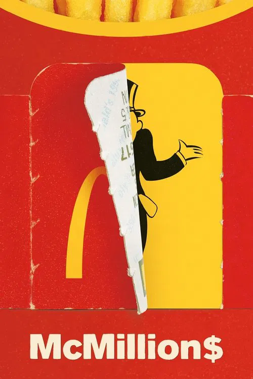 The poster features a split scene with a black silhouette of a person against a yellow background, while the iconic McDonald's golden arches appear in red. The bold white text at the bottom reads "McMillion$" in a playful font, suggesting a humorous or satirical theme.