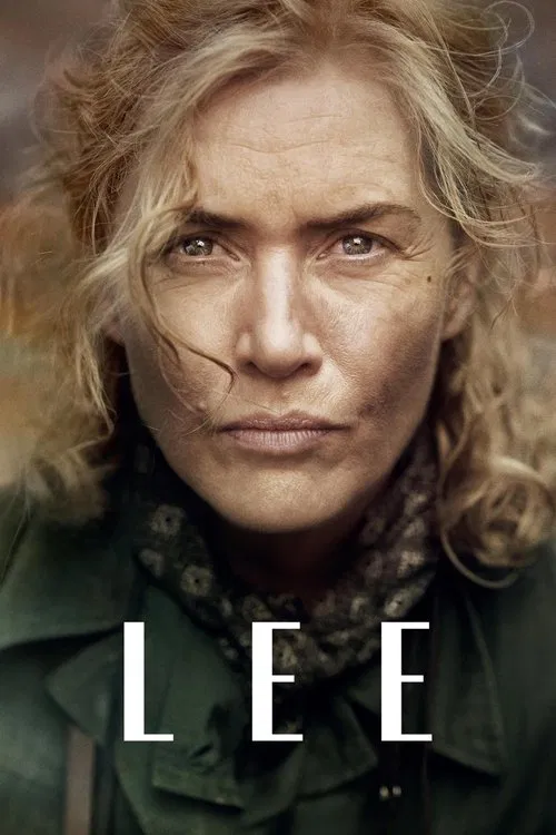 This movie poster features a close-up of a woman with weathered, weathered skin and a contemplative expression. The muted earthy tones and shadowy background evoke a sense of mystery and introspection. The bold white text "LEE" stands out against the darker backdrop, hinting at the film's narrati...